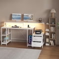 thumbnail image 2 of Computer Gaming Desk with File Drawers, 63'' Home Office Desk with Power Outlets & LED Light, Printer Space, Monitor Stand, and Storage Shelves, Ideal for Work Game Study, 2 of 8