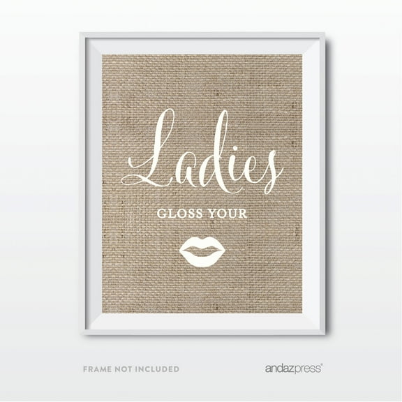 Gloss Your Lips, Comb Your Mustache Tan Burlap Wedding Party Signs, 2-Pack