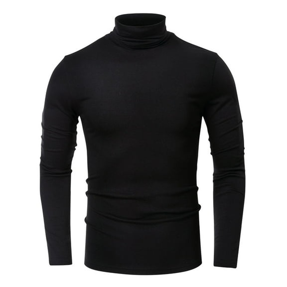 SWSMCLT Men's High Neck Shirt Soft Fashion Lightweight Cotton Date Night Slimming Fall Blouse Tshirt Turt Neck Black Small