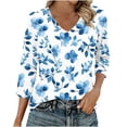 thumbnail image 2 of Ounisa T-Shirts à Manches 3/4 pour Femmes Col en V Manches Raglan Chandail Imprimé Décontracté Tendance Printemps Été Mode Hauts P-2TG, 2 of 6