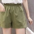 thumbnail image 4 of CHWGFWL Women's Stretch Shorts Women's High Waist Linen Loose Casual Thin Wide Leg Linen Shorts Jean Shorts Women's Denim Shorts Women (Army Green ,XXL), 4 of 6