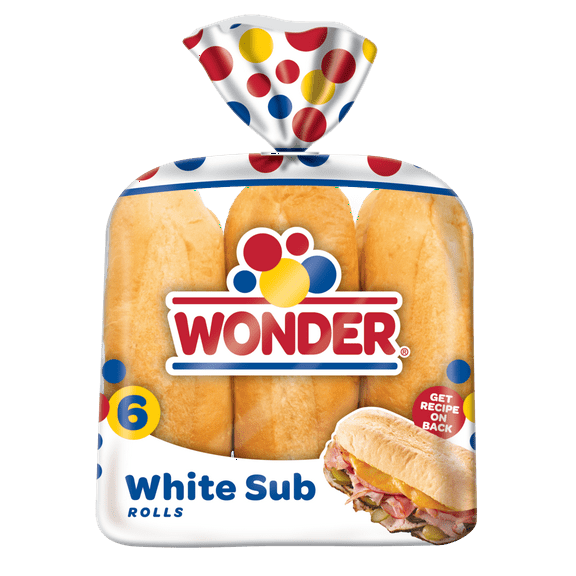 Wonder Bread Sub Rolls, White Bread Rolls, 19 oz, 6 Count, Shelf-Stable