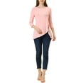 thumbnail image 2 of INSPIRE CHIC Women's Tops Round Neck 3/4 Sleeve Button Decor Irregular Hem Casual Style Blouse S Light Pink, 2 of 6