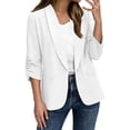 thumbnail image 2 of Mifsaly Summer Blazers for Women Lightweight Hawl Collar Ruched 3/4 Sleeve Blazer Jackets Open Front Work Office Business Casual Suit Jacket White,L, 2 of 8
