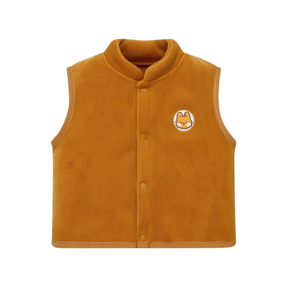 CYRBOKO Boys Fleece Vests, Button Thermal Sleeveless Crewneck Winter Outerwear Brown Size 7-8 T