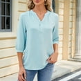 thumbnail image 2 of Womens Casual Chiffon Blouses 3/4 Sleeve Loose V Neck Pleated Button Down Shirts, 2 of 2