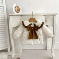 thumbnail image 2 of Odeerbi Infant Boys Girls Bow Ruffle Doll Collar Padded Coat Young Children Clothes Soft Warm Pajamas Holiday Birthday Gift White 8-10 Months, 2 of 9