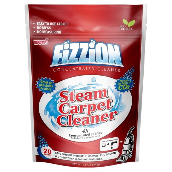 Fizzion Clean Steam Cleaner (20 Tablets) - Steam Cleaner Tablets Carpet Stain Remover, Odor Neutralizer & Upholstery Cleaner Makes 10 Gallons