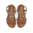 thumbnail image 3 of BLISSFUL STEP Women's Shoes Open Toe Rhinestone Butterfly Knot T--Strap Ankle Elastic Flat Sandals Brown 6, 3 of 5