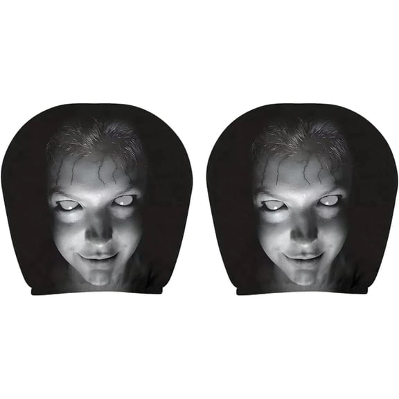 2 Pack Ghost Face Car Headrest Covers, Soft Polyester Fabric with Funny Cartoon Print, Stretchy Seat Headrest Protector for Auto Interior Decoration Halloween Decorations