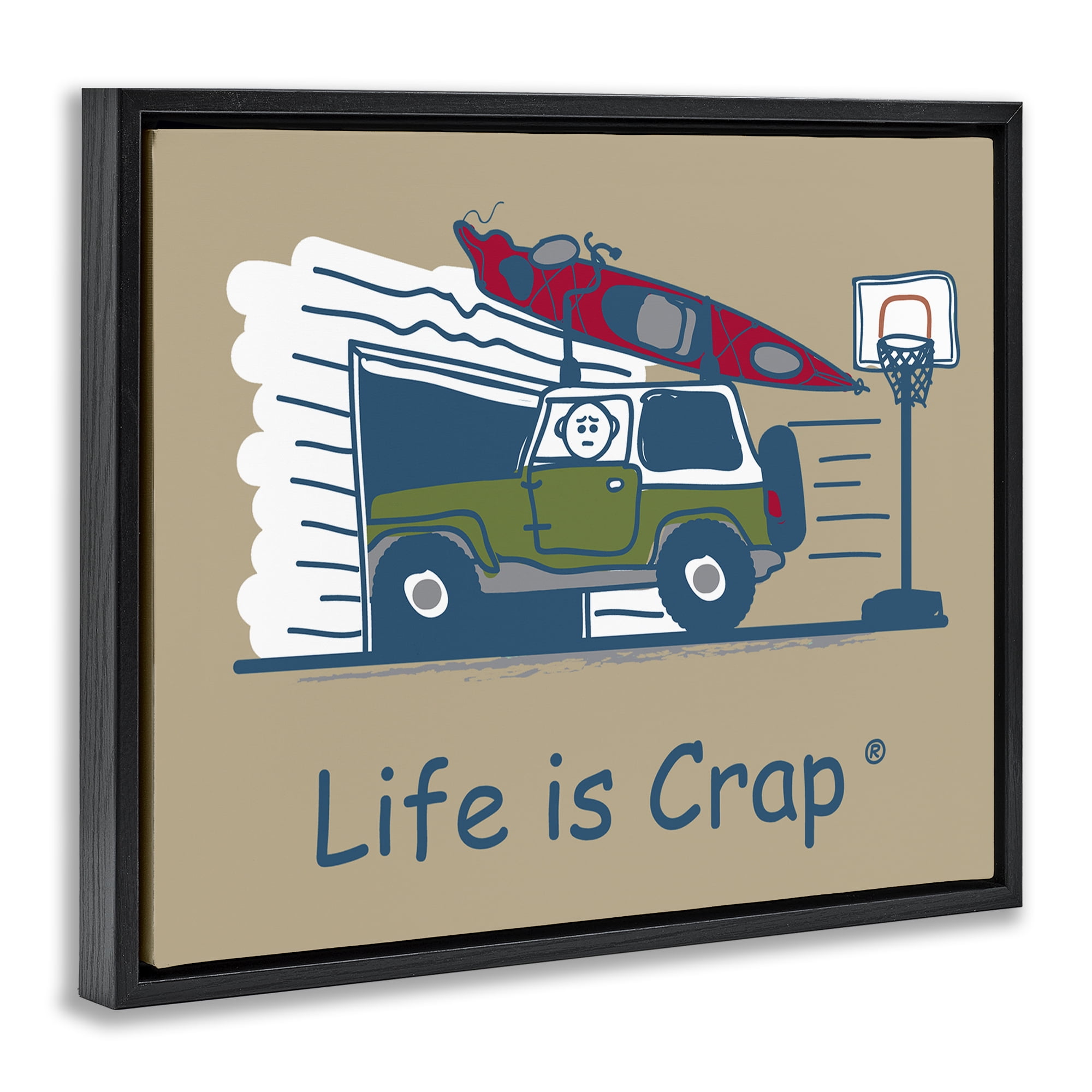 Stupell Industries Kayak and Garage Novelty & Humor Painting Black Floater Framed Canvas Art Print Wall Art, 21 x 17