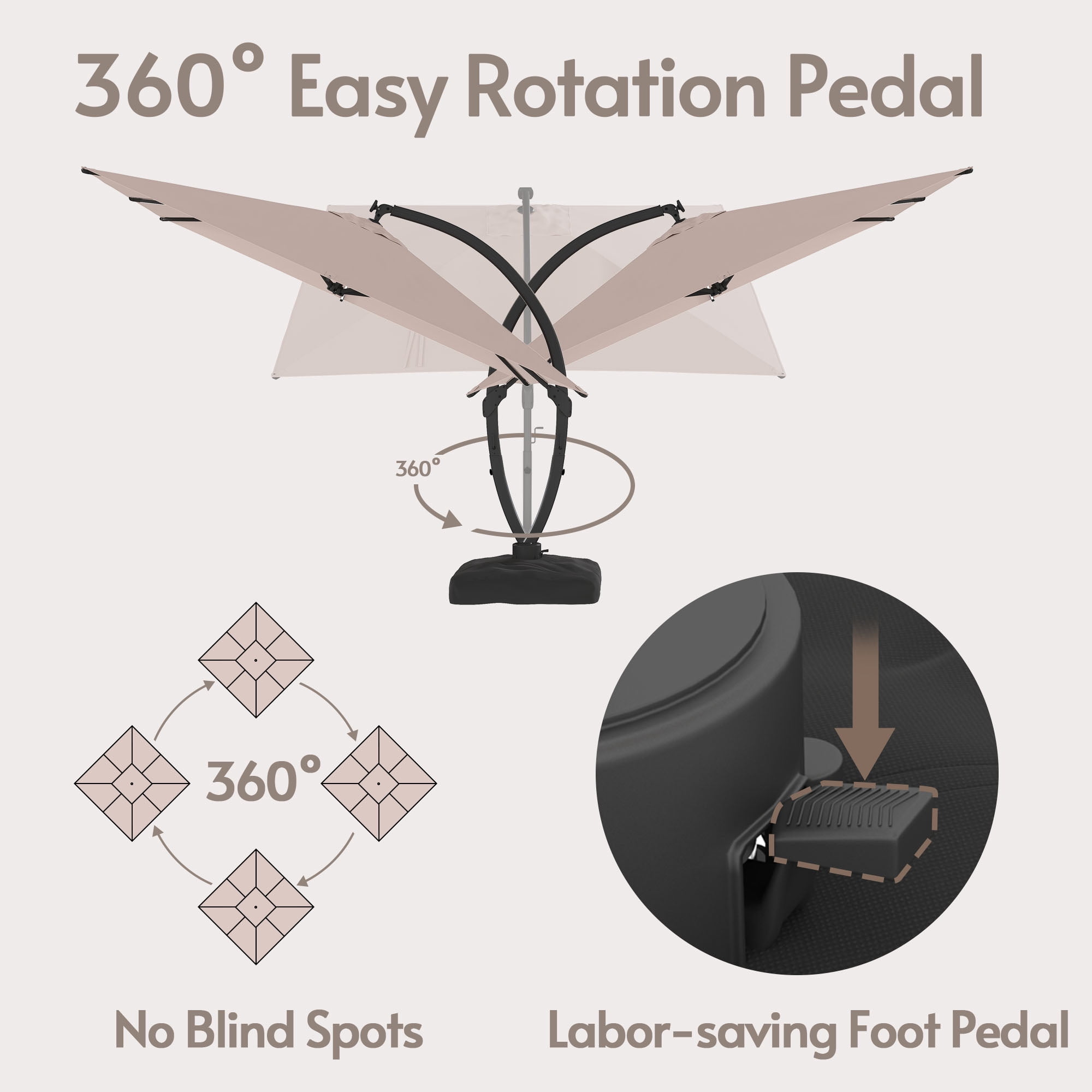 LAZZO 11ft Outdoor Patio Umbrella with Base and Light, All-Aluminum Offset Cantilever Umbrella for Pool & Backyard, Champagne