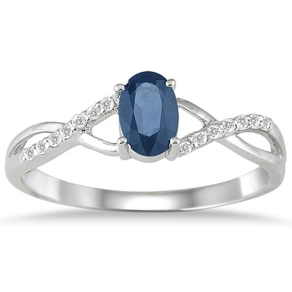 SZUL Women's Sapphire and Diamond Twist Ring in 10K White Gold