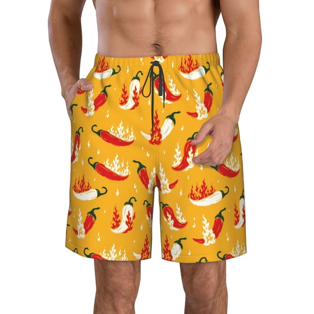 Fotbe Hot Chilli Trajes de Baño Estampados para Hombre, Shorts de Verano de Secado Rápido, Ropa de Playa, Bañadores-X-Large