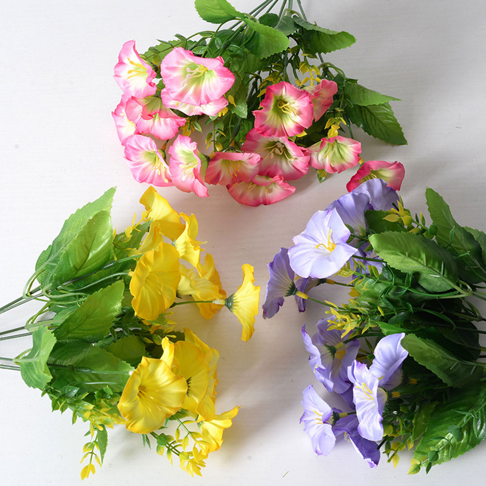 YAHHU 5pcs Simulated Artificial Morning Glory Flowers Bouquet 5 Colors Fade Proof Silk for Home Outdoor Garden Decoration, 15.7 inches / 40 cm