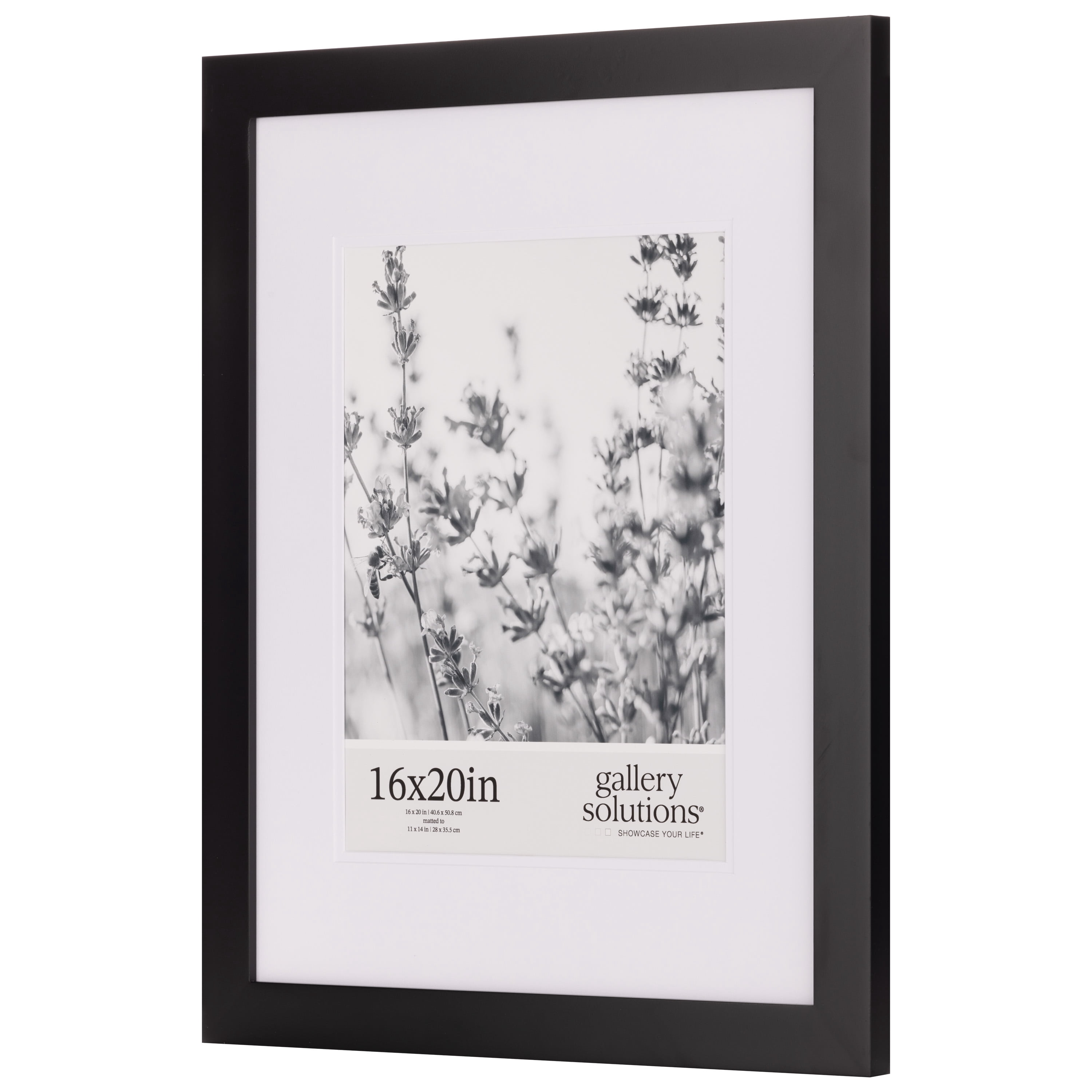 Gallery Solutions 16"x20" Wall Picture Frame, Double White Mat for 11"x14" Image - Black