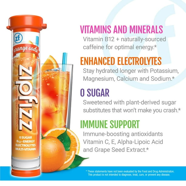 Zipfizz Energy Multi-Vitamin Hydration Drink Mix, Orange Soda, 20