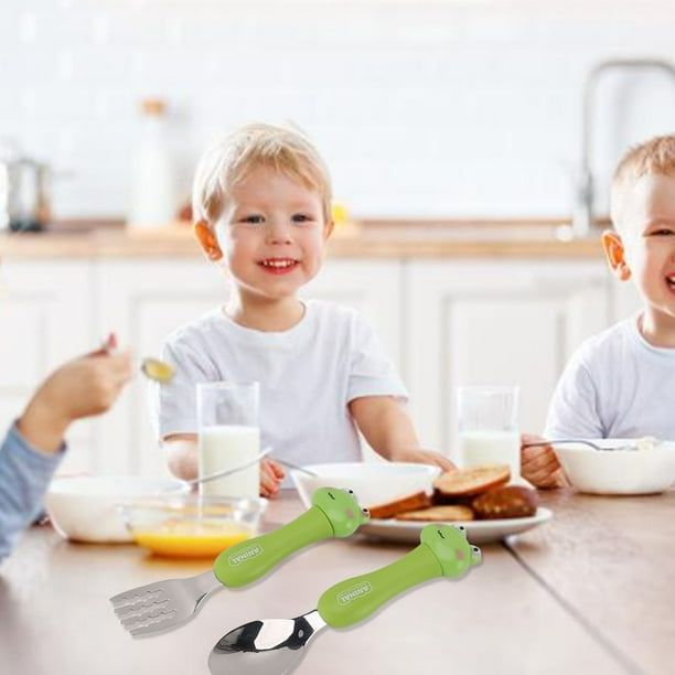 Lindo Juego De Cuchara Y Tenedor De Acero Inoxidable De Dibujos Animados Para Niños, Utensilios, Cubiertos, Utensilios Con Redondo, Cubiertos, Cubiertos Para El Hogar, Cocina Y