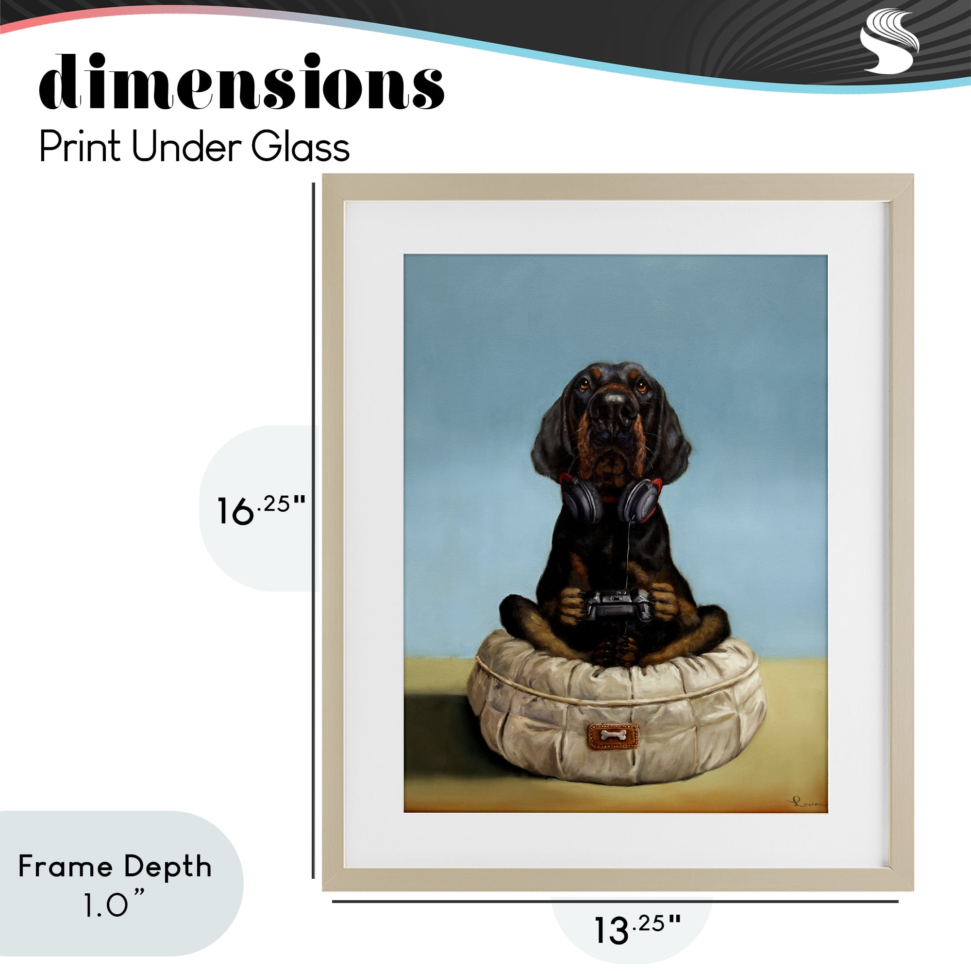Stupell Industries Game Boy Playing Dog Birch Framed Print Under Glass, design by Lucia Heffernan