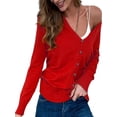 thumbnail image 4 of Avamo Ladies Sweater Long Sleeve Knit Cardigan Winter Warm Knitted Sweaters Women Knitwear Tops Work Red 2XL, 4 of 6