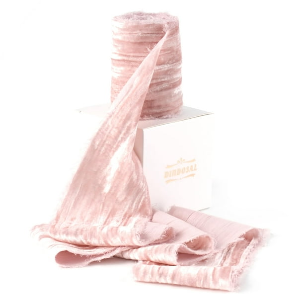 Cinta decorativa DINDOSAL, terciopelo de seda rosa empolvado, 7,5 cm x 2,7 m