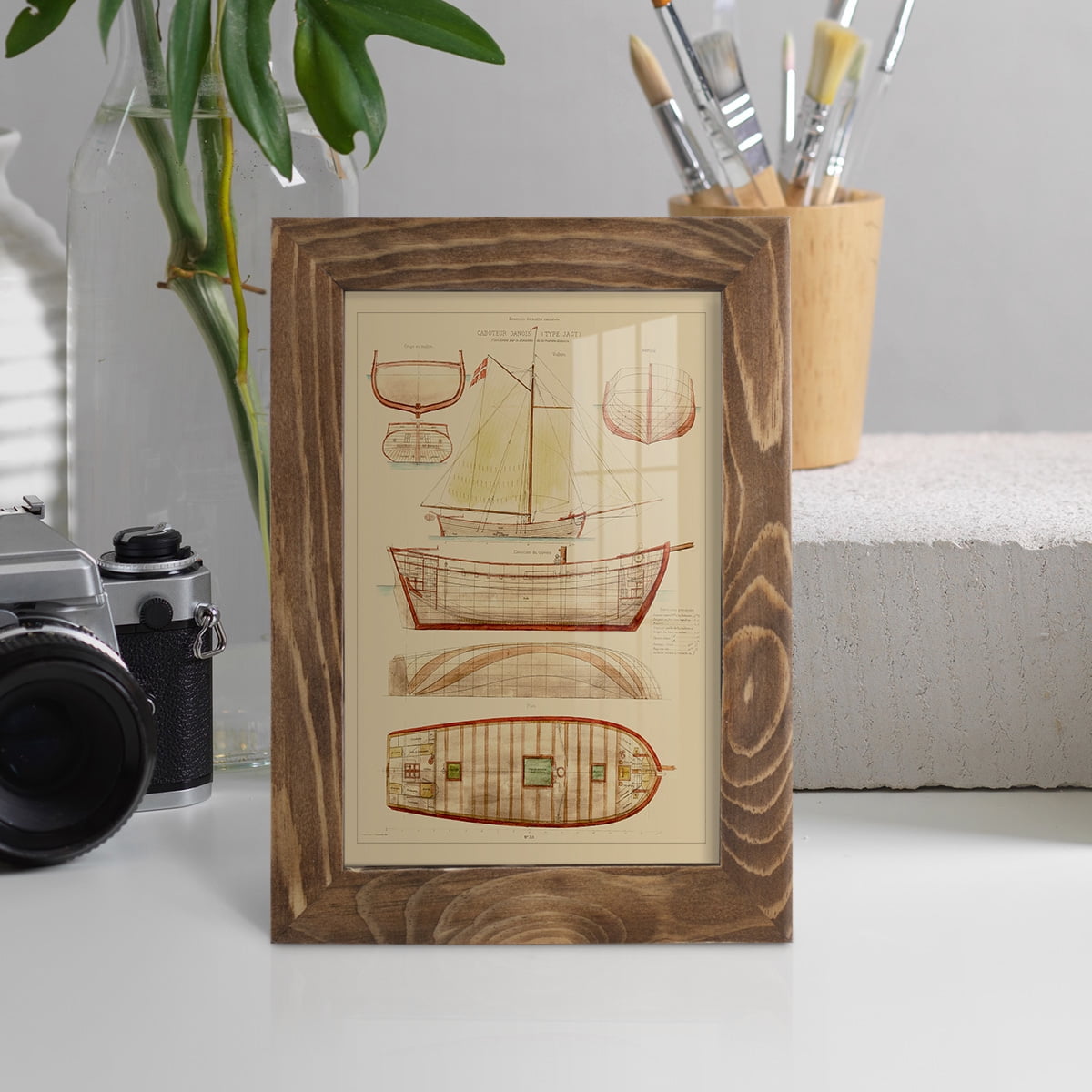 Antique Ship Plan III -Framed Print w/glass-Walnut