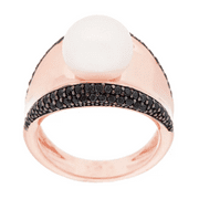 Honora Cultured Pearl 10.0mm Black Spinel Concave Bronze Ring, Size 5