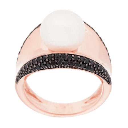 Honora Cultured Pearl 10.0mm Black Spinel Concave Bronze Ring, Size 5