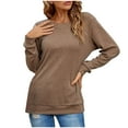 thumbnail image 3 of Idoravan Long Sleeve Shirts for Women,Ladies, Fashion Women Long Sleeve Comfortable Breathable Round--Neck Shirt Tops Coffee L, 3 of 8
