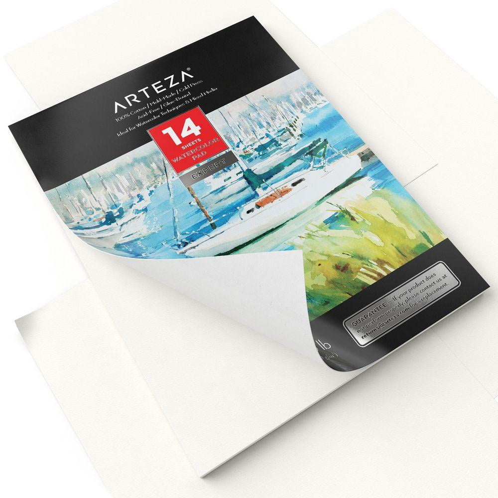 Arteza Watercolor Paper Pad, White DIY Frame, Bleed-Proof Paper, 9"x12", DIY Ready-to-Hang Artwork Kit - 14 Sheets