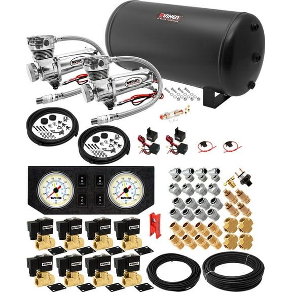 Vixen Air Suspension Kit for Truck/Car Bag/Air Ride/Spring. On Board System- Dual 200psi Compressor, 6 Gallon Tank. For Boat Lift,Towing,Lowering,Load Leveling,Onboard Train Horn VXX1209GW/4863DC