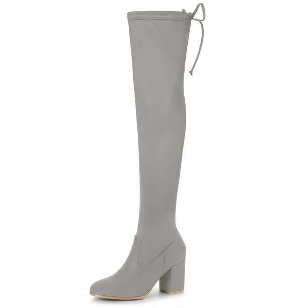Botas Altas Hasta La Rodilla Talón Grueso Punta Redondeada Para Mujer Gris 36