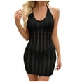 thumbnail image 2 of BLTIBY Women Beach Dress Swimsuit Crochet Swim Halter Neck Cover Up Summer Bathing Suit Swimwear Knit Sleeveless Pullover Dresses Black S, 2 of 5