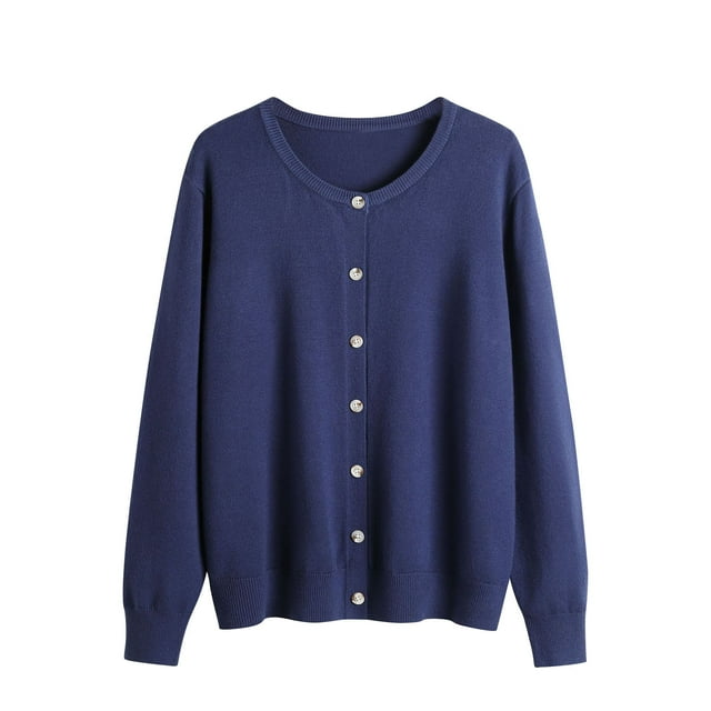 Yuyuzo Cardigan for Women Col Rond Manches Longues Blouses Boutonnées Légères Chemises Classiques Douces