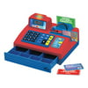 Ben Franklin Toys Talking Cash Register Kit with 3 Language Learning, Paging Microphone, Play Money & Store Set In Red Toy