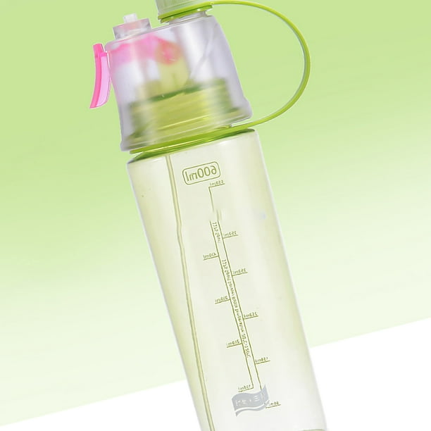 Botella pulverizadora de agua, escala transparente, 600 ml, plástico de gran capacidad para deportes, senderismo, picnic, verde