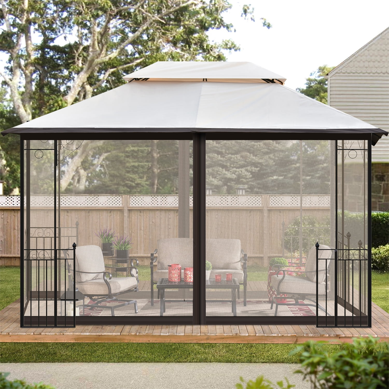 Kadyn 13 Ft Patio Outdoor Gazebo, Double Roof Soft Canopy Garden with Mosquito Netting Suitable for Backyard, khaki Kadyn 13 Ft Patio Outdoor Gazebo, Double Roof Soft Canopy Garden with Mosquito Netting Suitable for Backyard, khaki