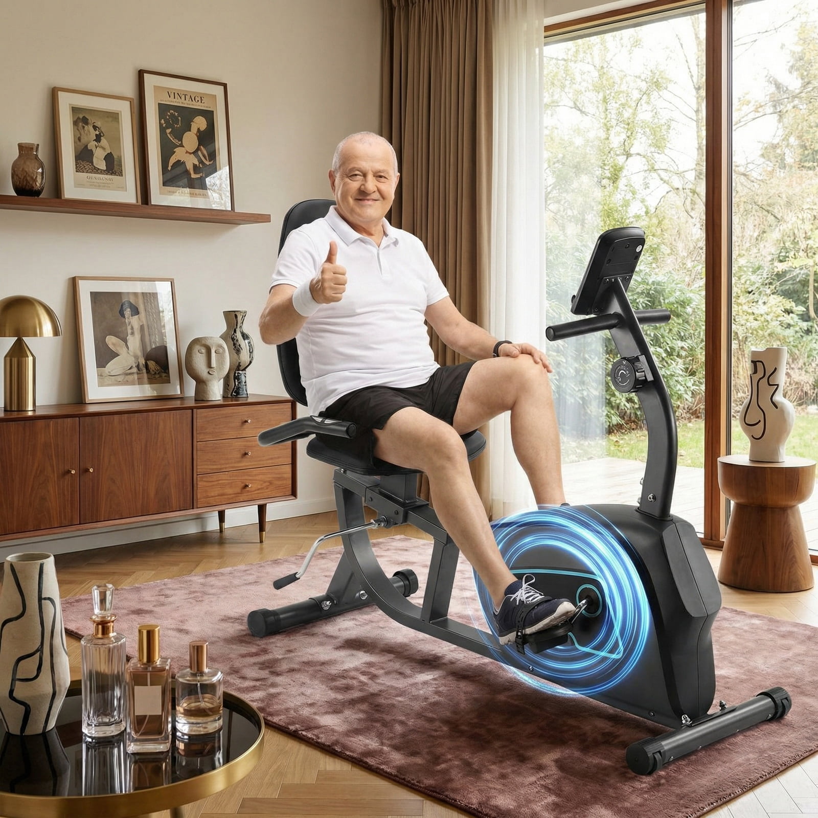 GASKY Exercise Bike 8 Resistance Levels Recumbent Exercise Bikes Seat Adjustment Exercise Equipment for Home Fitness Use