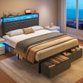 thumbnail image 2 of Fluest Queen Bed Frame with 2-Tier Storage Headboard, USB Port and LED Light, 2 Storage Drawers, Gray, 2 of 7