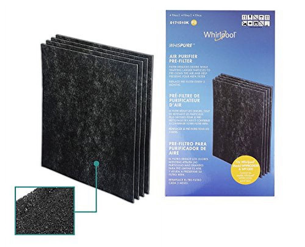 Whirlpool 8171510K Genuine Charcoal Pre-Filter 4-Pack, Air Purifier Charcoal Extra Large Replacement Filters