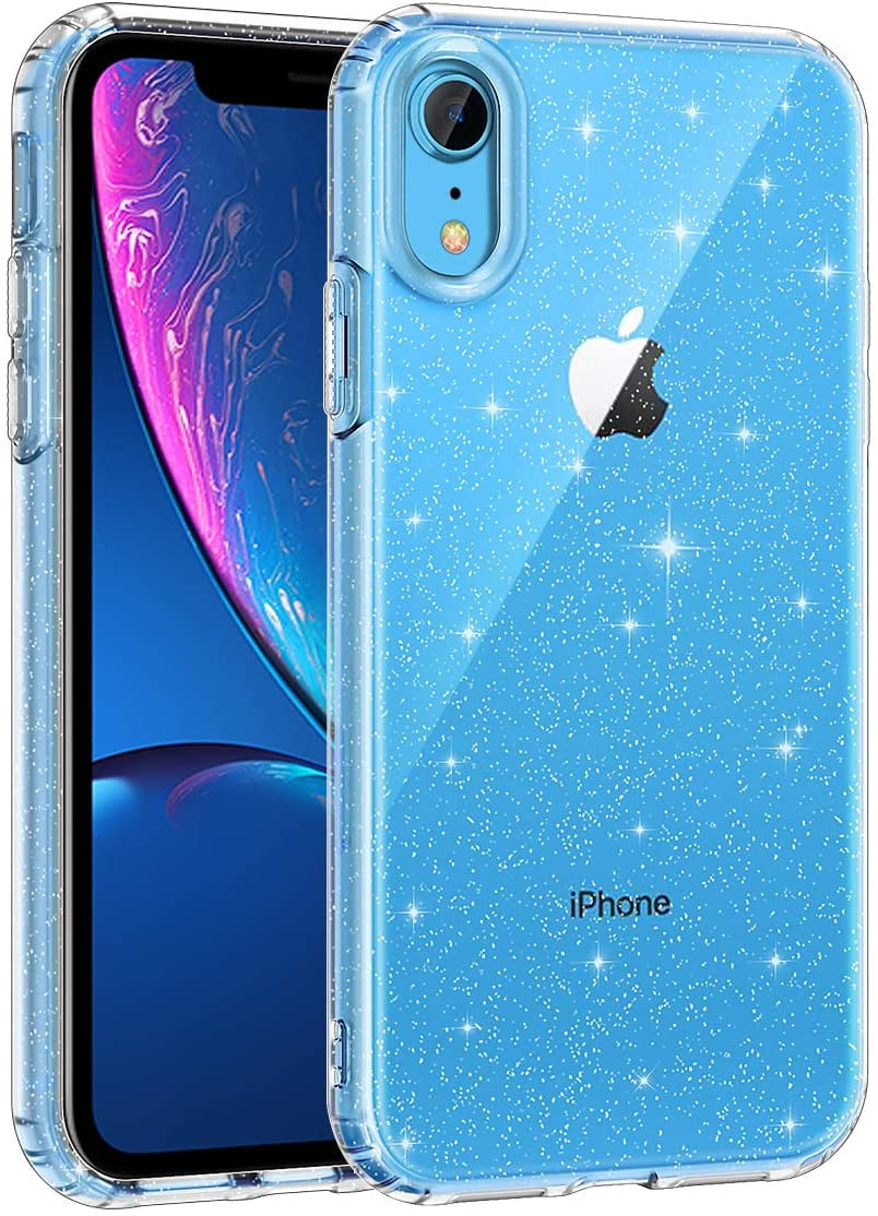 Compatible with iPhone Xr Clear Glitter Case, Hybrid Protective Phone Case Slim Transparent Anti-Scratch Shock Absorption Bumper Cover for iPhone Xr 6.1 inch, Glitter