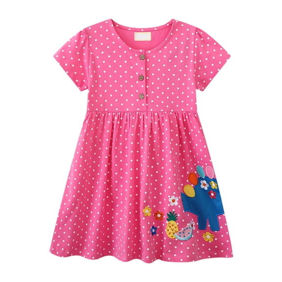 Girls Dresses Casual Short Sleeve Dinosaur Pineapple Watermelon Print Kids Outfits