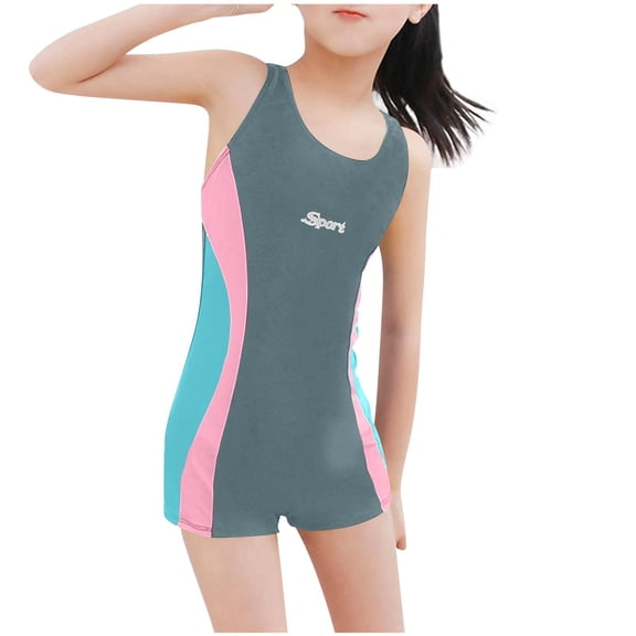 CYRBOKO Girls One-Pieces Swimsuits, Sleeveless Quick-dry Stretchy Summer Bathing Sets Gray Size 6-8 T