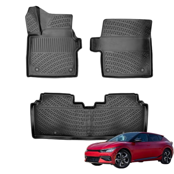 BMY MOTORS Car Floor Mats Liner Compatible for Kia EV6 2022-2024 | Front & 2nd Row Seat | Waterproof | All Weather | Durable, Black