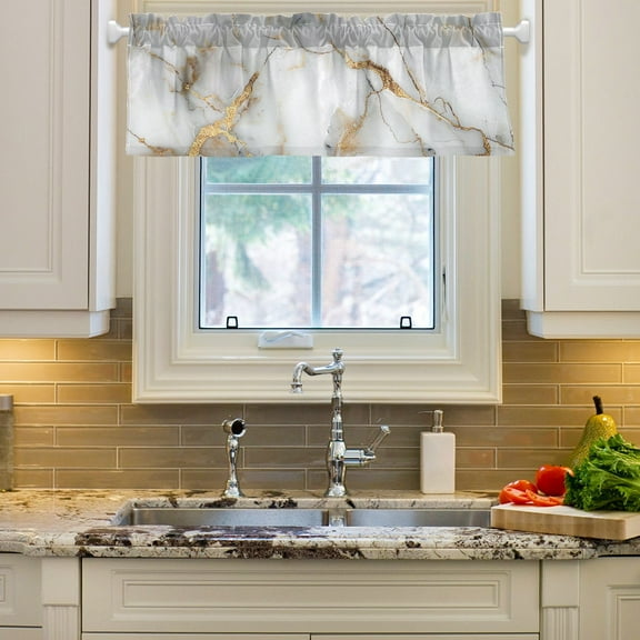 Marble Golden Cracks Curtain Valances Farmhouse Design Window Treatment Decor Blackout Rod Pocket for Windows Living Room Kitchen 54" x 18"