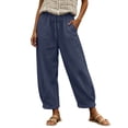 thumbnail image 3 of ibiyuan Summer Pants Women Wide Leg Elastic Waist Petite Palazzo Pants Loose Fit Womens Trousers Drawstring Cotton Lounge Pants Women Cropped Spring Summer Vacation Outfits, 3 of 6