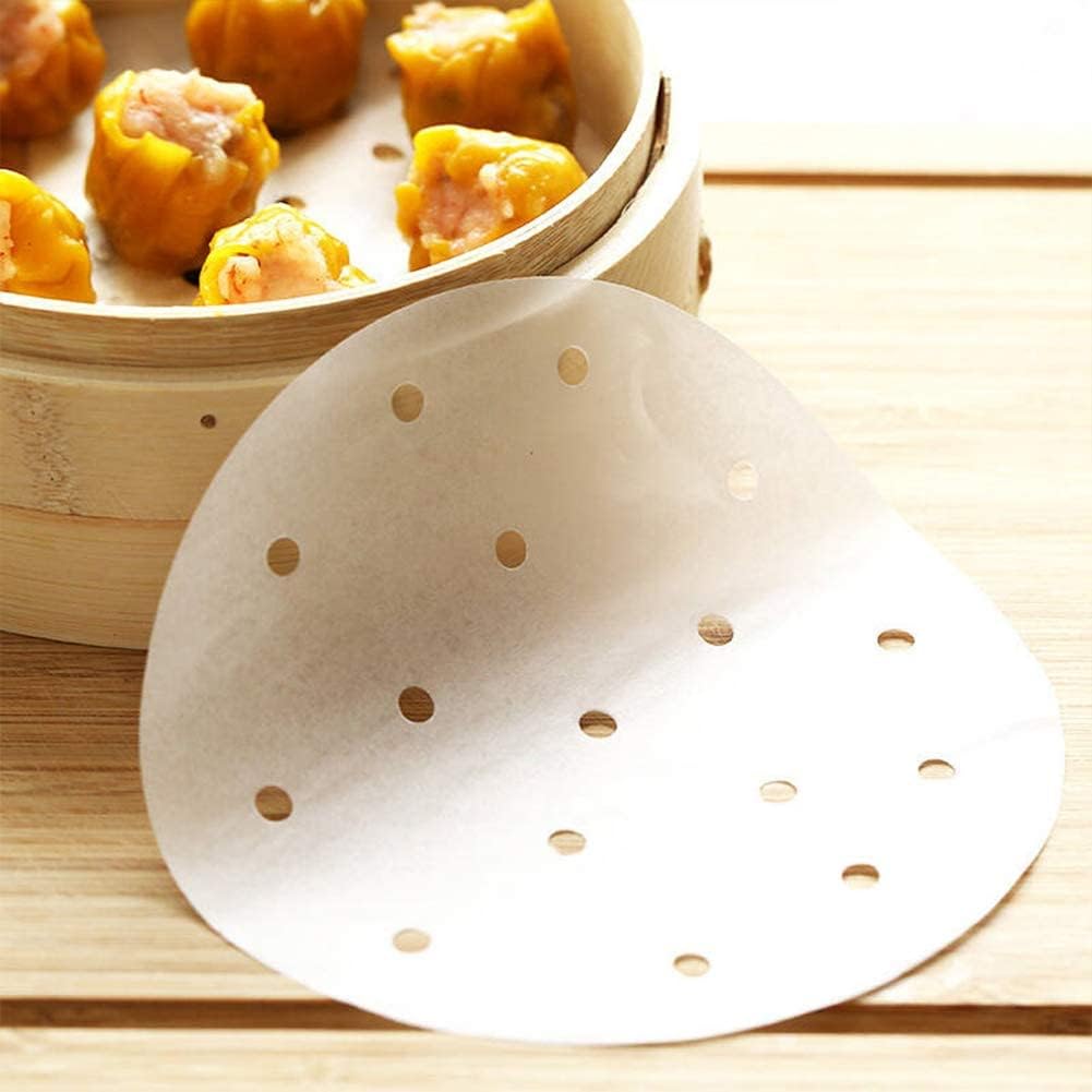 100-Count 10 Inch Bamboo Steamer Liners | Perforated Parchment Paper For Air Fryer & Steamer Baskets