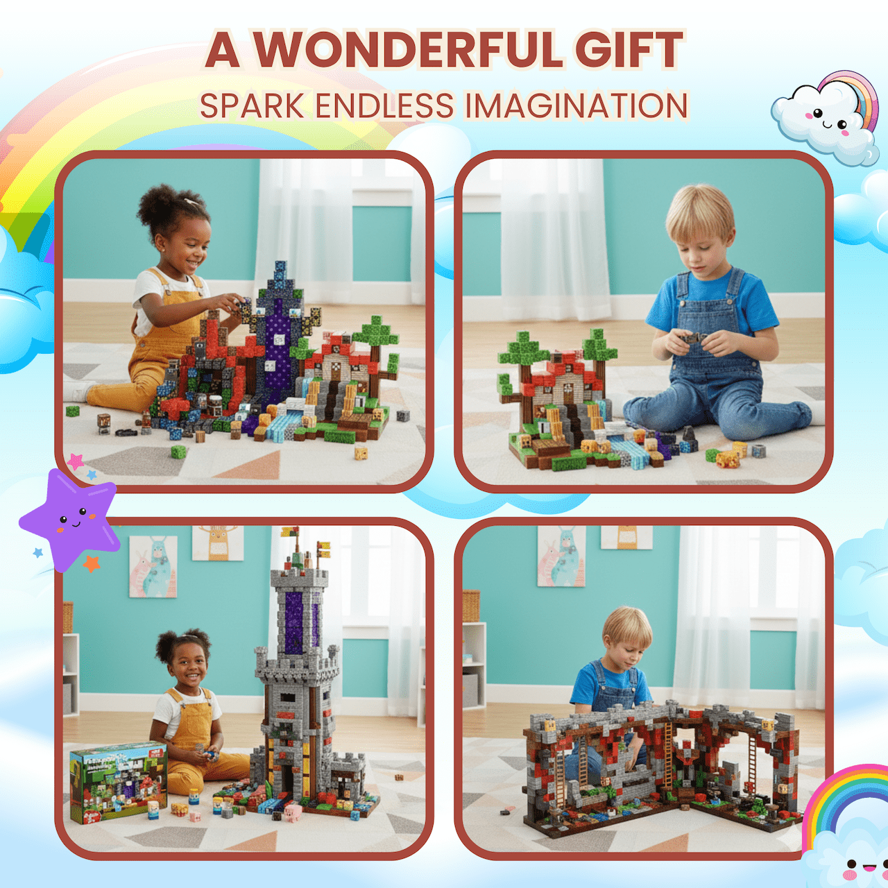AURA PLAYY Magnetic Building Blocks for Kids: 200 PCS 3D Creative Construction Set, Strong Magnets, STEM Learning, Open-Ended Play, Fine Motor & Imagination Development, Safe Large Blocks Ages 3+