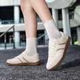 thumbnail image 5 of Men's Two-Tone Stripe Leather Trainer Shoes Retro Gum Sole Versatile Casual Walking Sneakers, 5 of 10