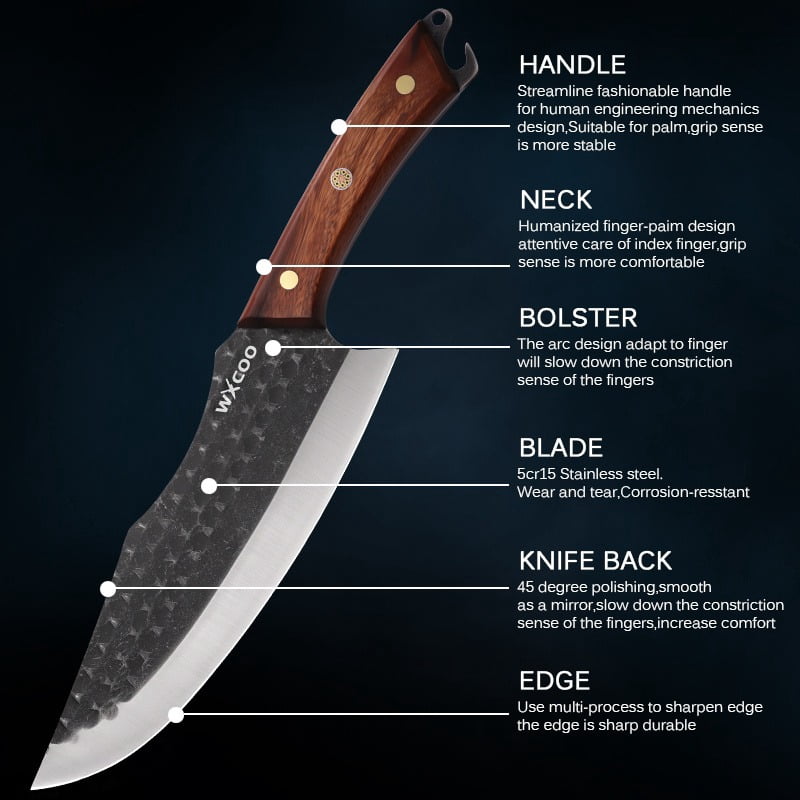 1PC/3PCS High Carbon Steel Boning Knife with Knife Sheath Wood Handle Handmade Forged Sharp Cutting Multipurpose Barbecue Meat Cleaver Utility Knife for Cooking